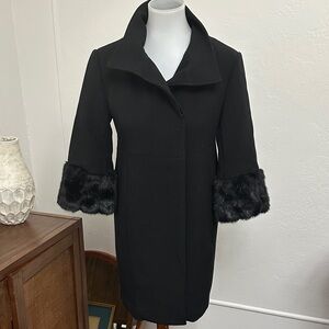 Kensie Black Trench Coat with Faux Fur Cuffs